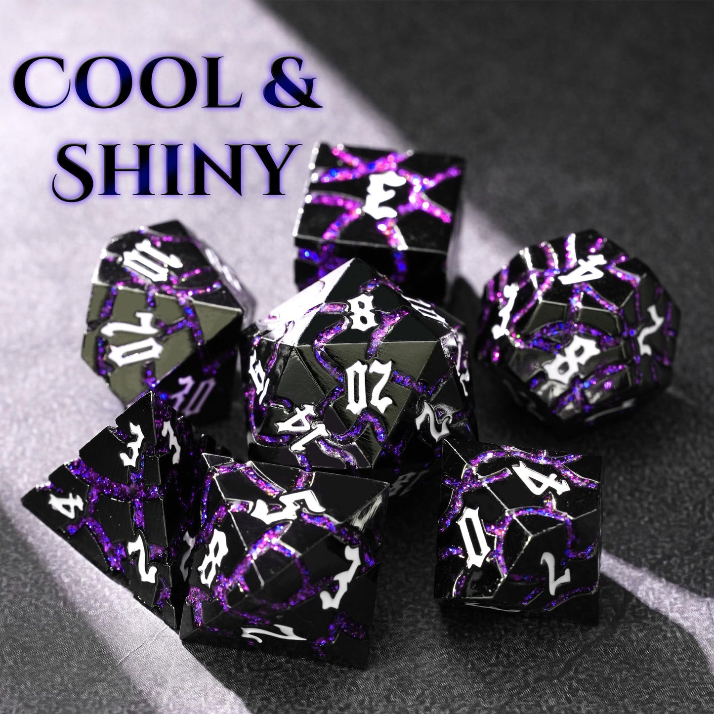 Soar Forge Metal Dice for DND - Beautiful Cracked Glitter Metal Dice Set - Polyhedral Dice Compatible with Dungeons and Dragons