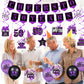 Purple 50Th Birthday Decorations For Women Men Purple Black 50Th Birthday Banner Hanging Swirls 50Th Birthday Balloons Happy 50Th Birthday Cake Topper For Purple Cheer To 50 Years Party Supplies