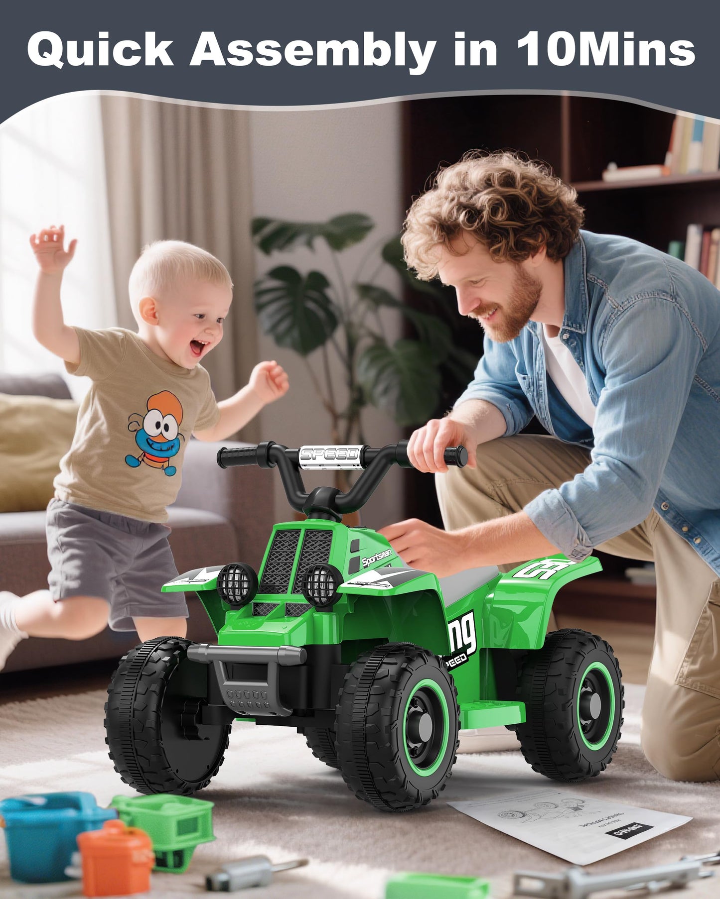 Anpabo 6V 7Ah Kids Atv Ride On Toy, 4 Wheeler For Toddler W/Headlight, Forward & Reverse, Horn, Music Player, Usb, Mp3, Treaded