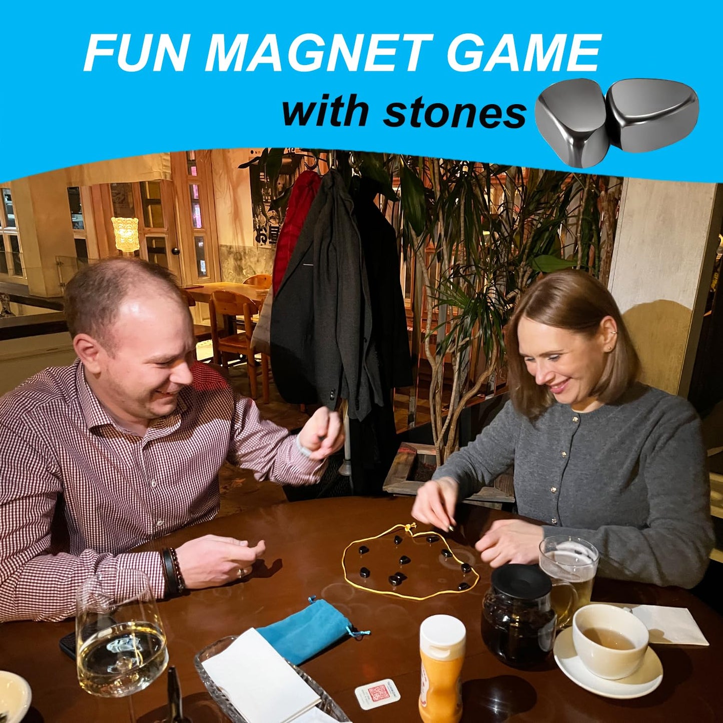 Magnet Game with String Travel Size - Magnetic Chess Set with Stones for Family Night - Fun Portable Two Player Magnet Rocks for Teens - Magnetic Games for mature-themeds and Kids