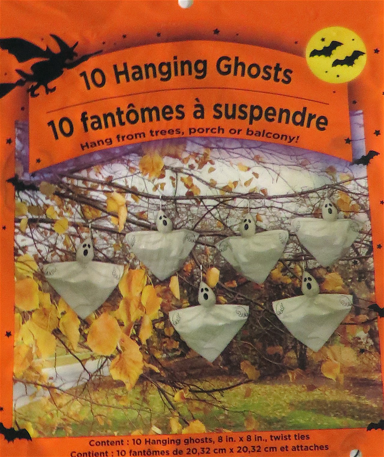 Greenbrier Set of 10 Hanging Ghosts - 8 X 8 - Halloween Decorations