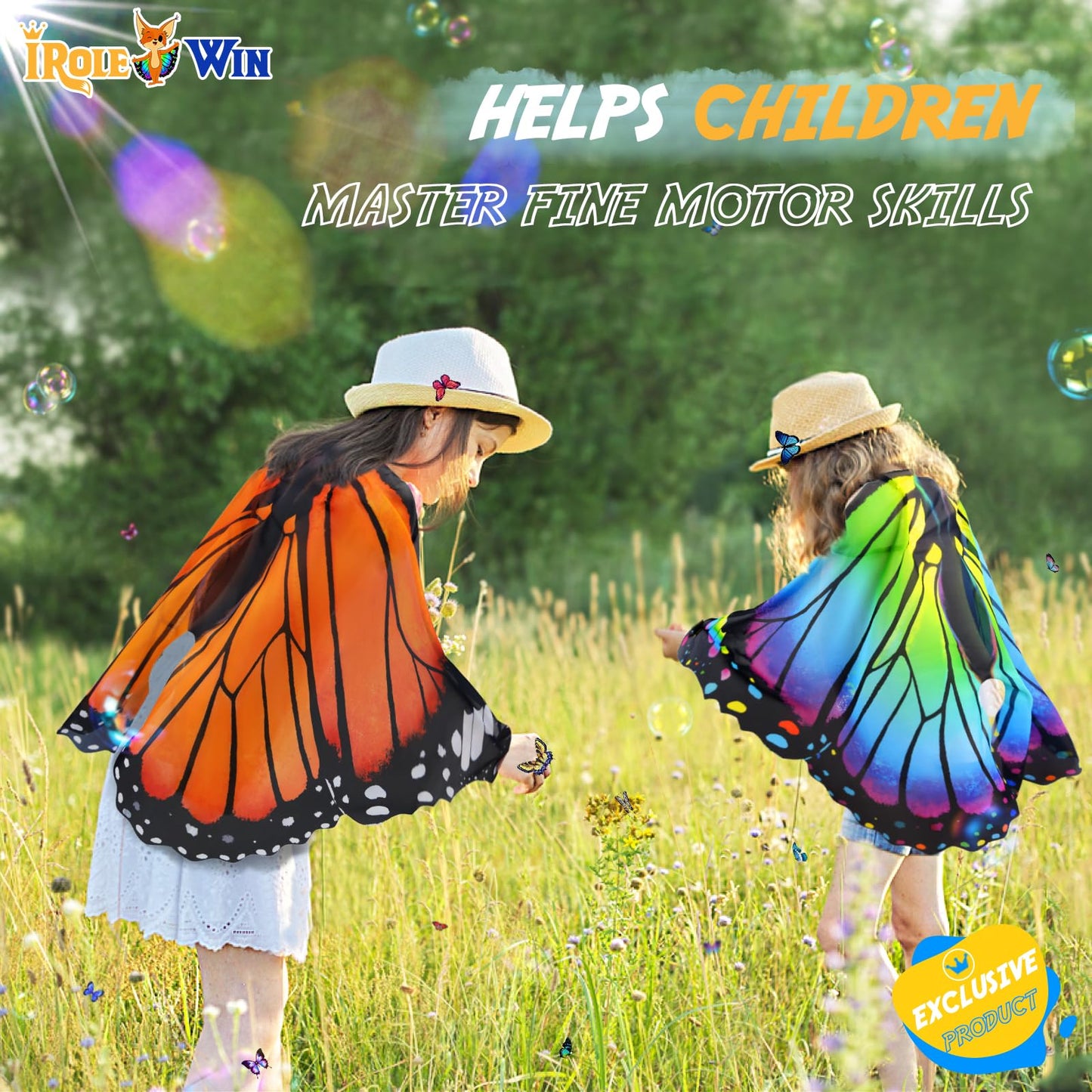 Irolewin Toddler-Kids Butterfly-Wings For Girls Butterfly-Costume Children Bug Dress-Up Wings As Play Toys Boys Party Favors