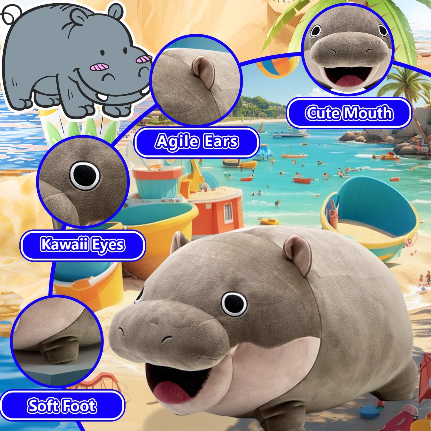 Acgtrick Cute Moo Deng Hippo Plush Pygmy Hippo Plushie Toy Soft Moodeng Hippo Stuffed Animals For Fans Gift Moo Deng Hippopotamu