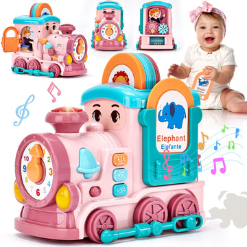 Musical Toy For 1 2 Year Old Girl Gifts,First Year Activity Musical Train With Talking Flash Cards Bilingual (En/Es), Educational Learning Toys For Toddlers, Baby Toys 12-18 Months Girl Easter Gifts