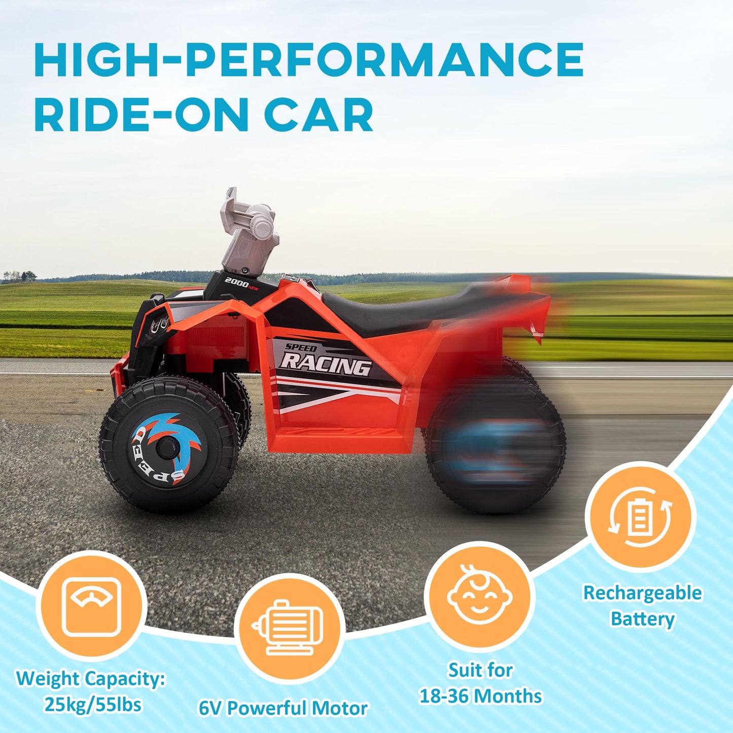 Aosom Kids Atv Quad Car, 6V Four-Wheeler Ride On Toy For Kids With Forward Backward Function, Wear-Resistant Wheels For Toddlers
