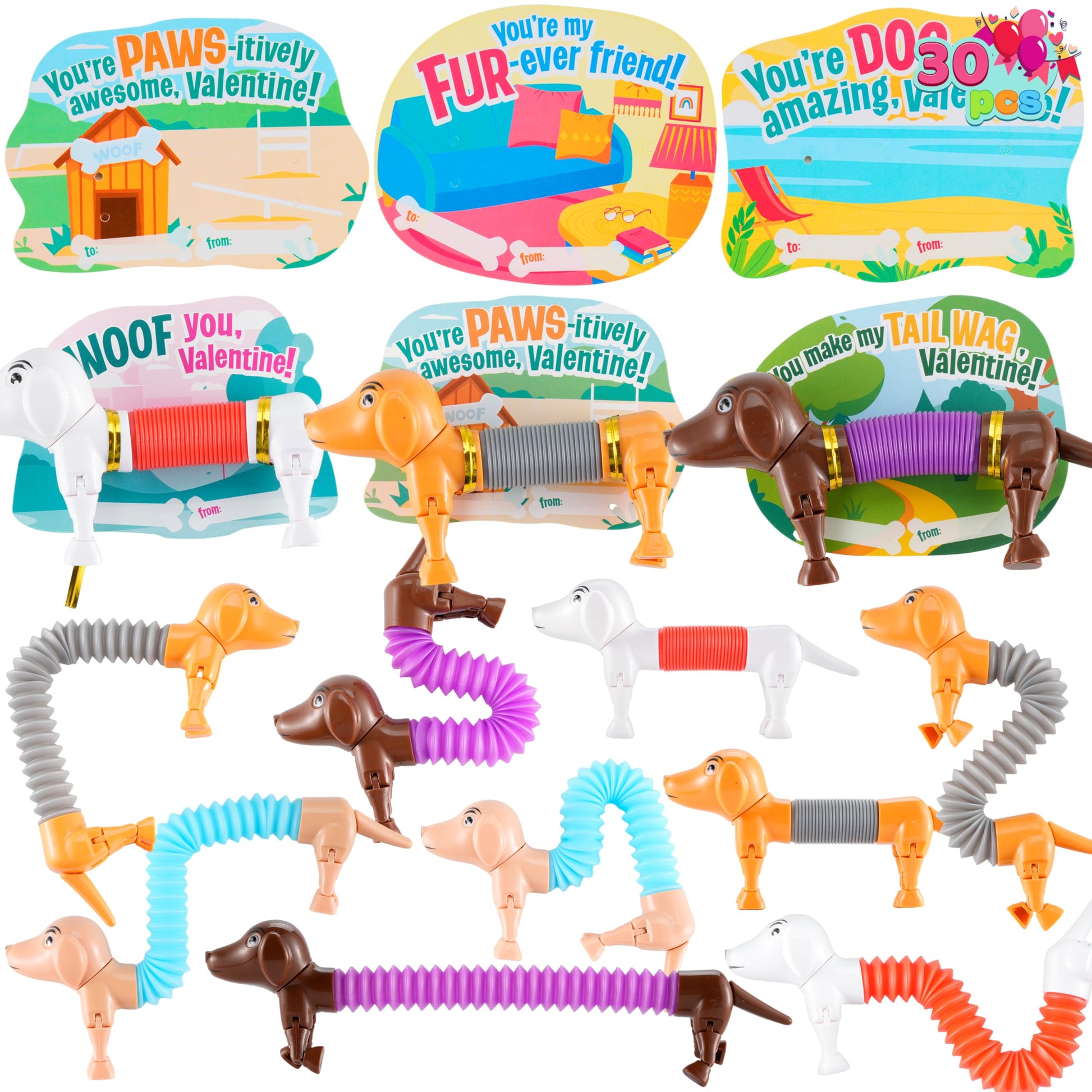 Joyin 30 Packs Valentines Day Animal Pop Tubes Fidget Toys, Stretchy Tube Stress Relief Fidget Toy For Kids Valentine'S School Classroom Exchange Gift Rewards And Goodie Bag Filler