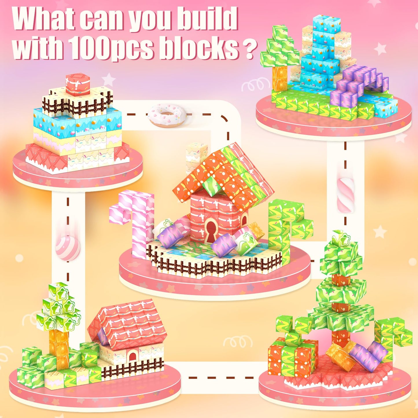 KKQ Magnetic Blocks 100PCS Magnetic Building Blocks for Kids, Candy Castle STEM Sensory Toys for Toddler,Christmas Birthday Gift