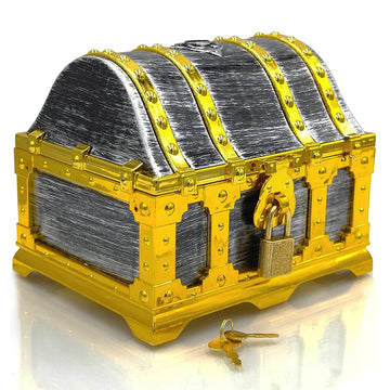 Kids Golden Frame Pirate Treasure Chest With Lock And Key, Treasures Collection Storage And Decorative Box For Kids Birthday Pir