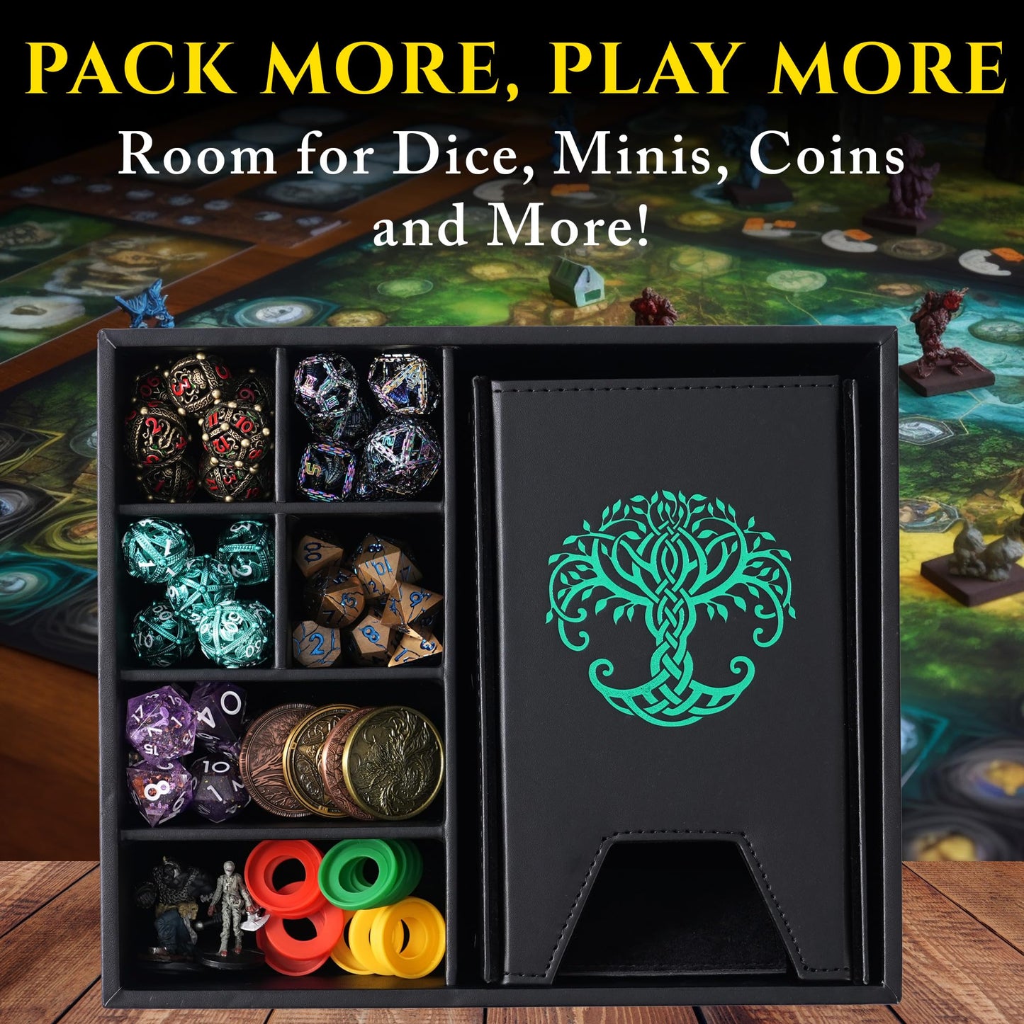 Dice Tray and Dice Tower for DND and RPG - All-in-One Game Roamer Tray & Large Tower for Random Rolls - Stores Your Sets, Mini's