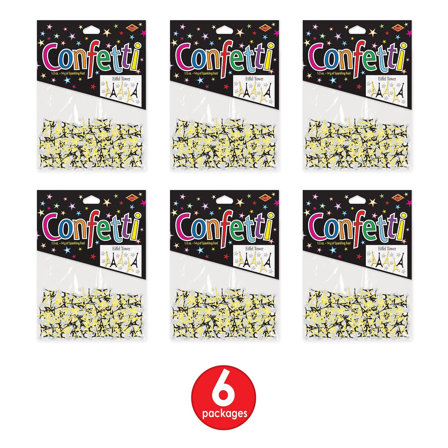 Beistle , 6 Packages Eiffel Tower Confetti, 0.5 Ounces in Package, Total of 3 Ounces Confetti