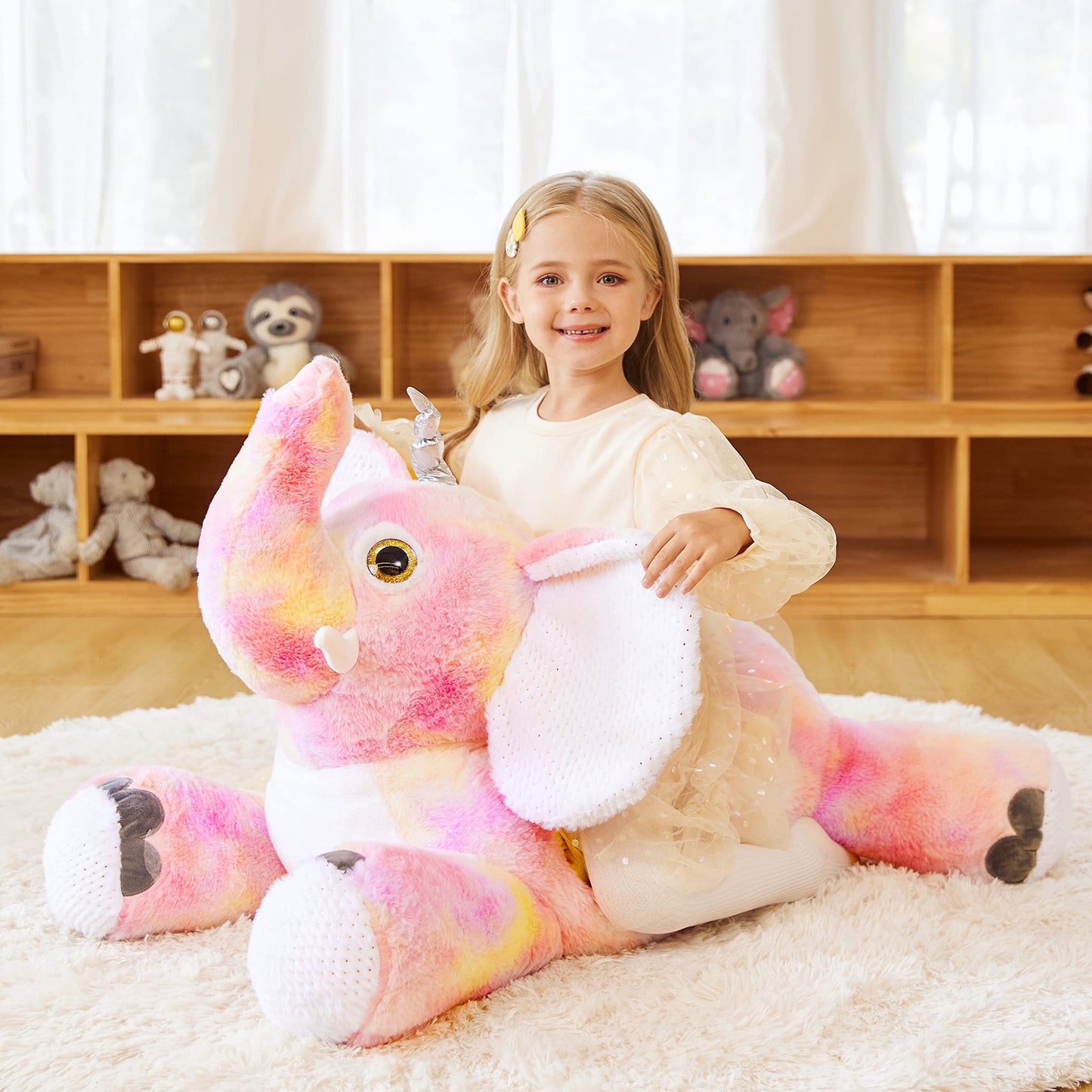 Earthsound Giant Elephant Unicorn Stuffed Animal Plush Toy,Large Jumbo 30'' Big Size Soft Toys,Cute Huge Fluffy Plushy Fat Plush