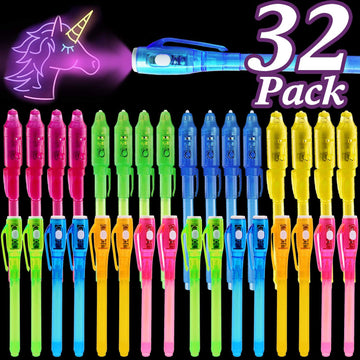 32 Pack 2 Style Invisible Ink Pen With Uv Black Light Easter Basket Stuffers Secret Spy Pens Magic Disappearing Ink Markers School Supplies Kids Party Favors Boys Girls Easter Goodie Bags Fillers