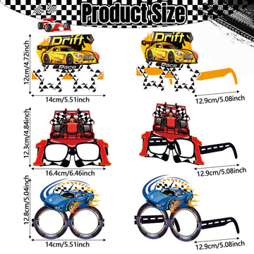 Herdear 32 Pcs Race Car Party Decorations Favor Racing Paper Glasses Frame Trunk Car Theme Eyeglasses Racing Car Party Favors fo