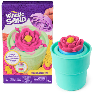 Kinetic Sand, SquishBlossom Blooming Flower with 8oz Neon Yellow & Pink Play Sand, Pot & Molds, Gifts for Mom & Kids, Arts and C