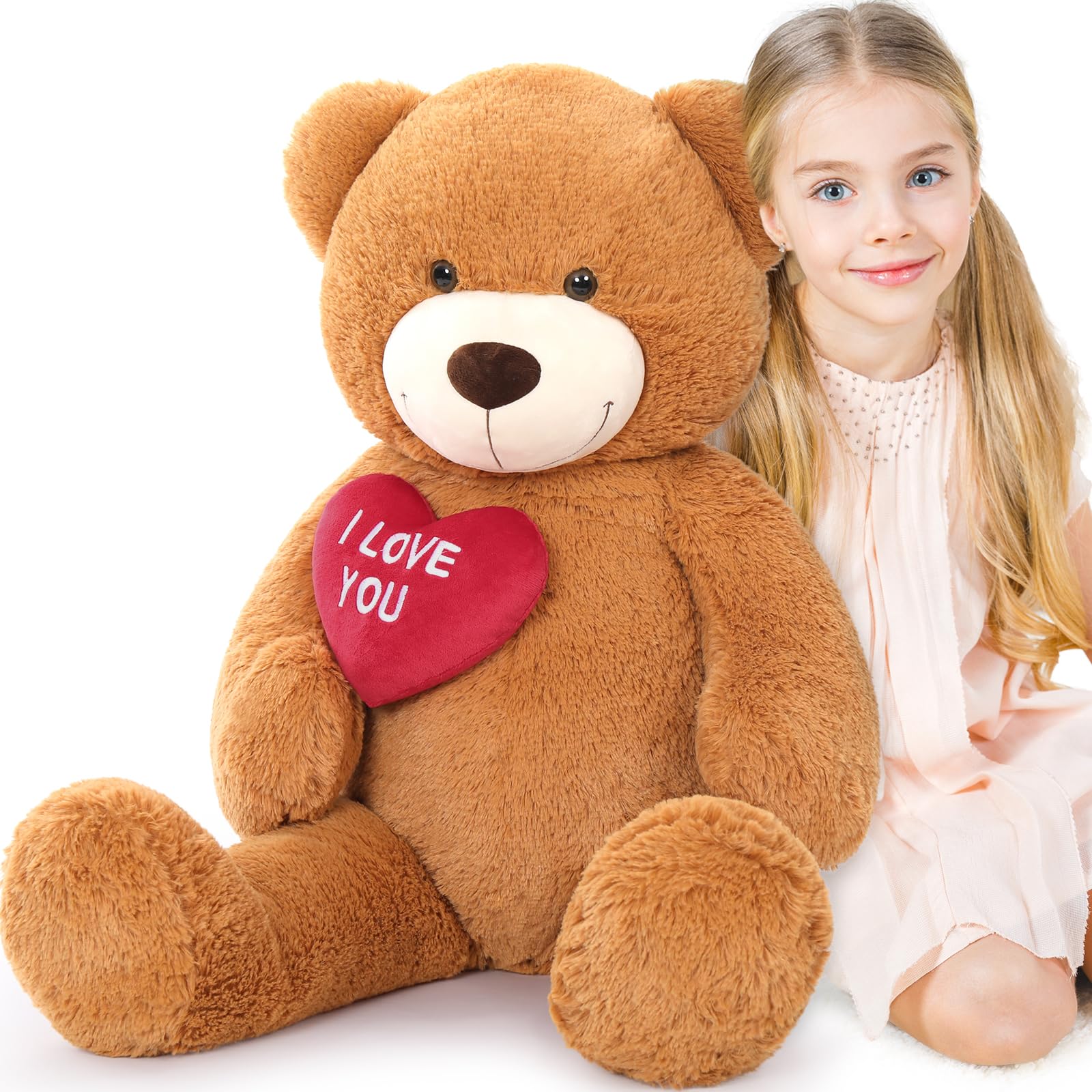 Beniny Red Heart Giant Teddy Bears, Big Teddy Bear Stuffed Animals With Embroidered I Love You For Girlfriend, Valentines Fluffy