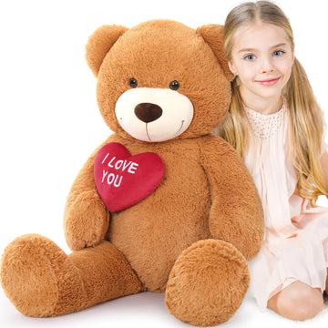 Beniny Red Heart Giant Teddy Bears, Big Teddy Bear Stuffed Animals With Embroidered I Love You For Girlfriend, Valentines Fluffy