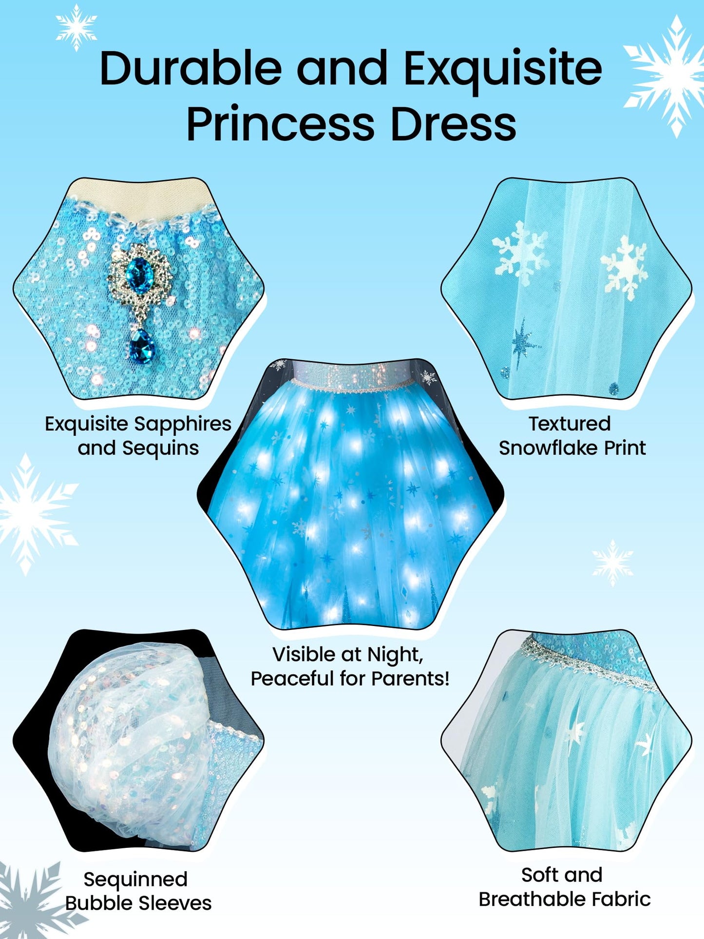 Uporpor Princess Dresses For Girls Toddler Princess Costume Dress Up Clothes For Girls Halloween Costume With Cape For Christmas, Birthday, Party, Led Light No Assembly Needed, 140