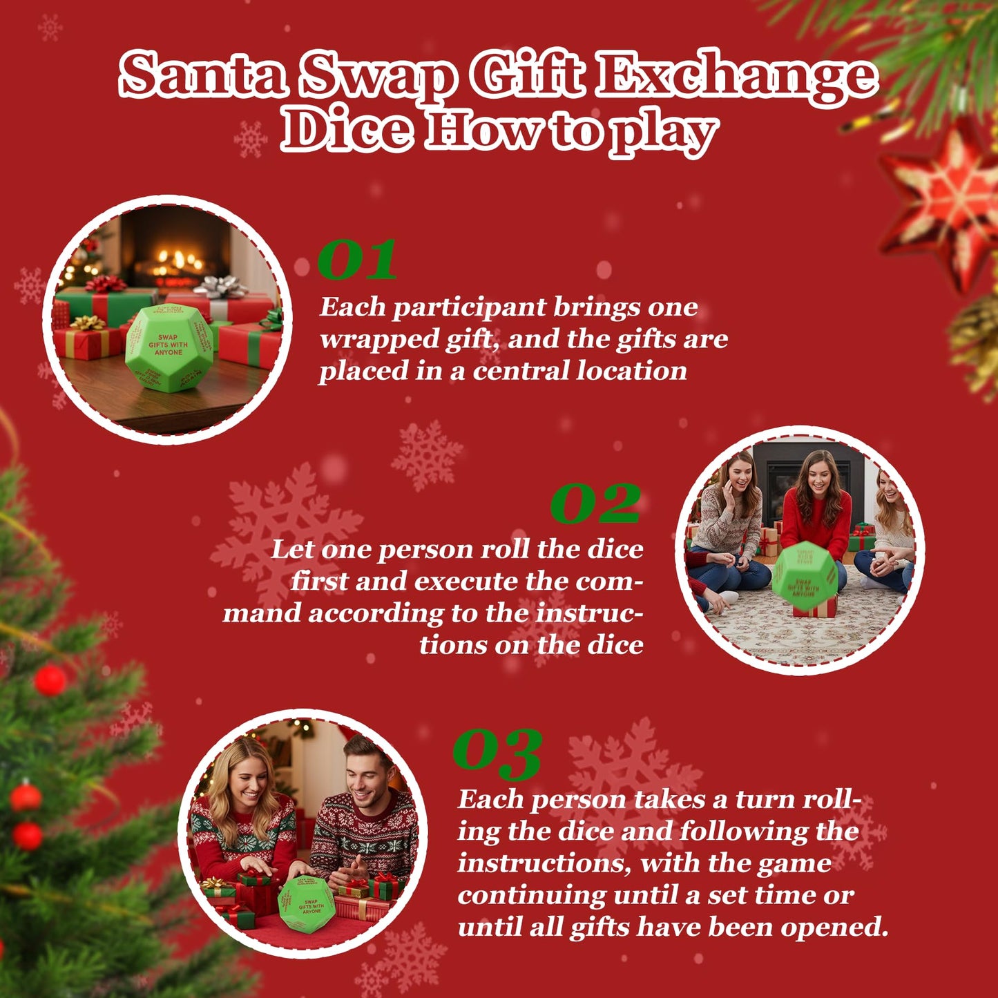 Tfanghao Santa Swap Gift Exchange Dice  3 * 3in 2025 New-Exchange Gifts Dice Games for Christmas Stocking Stuffers for Teen Men Women  Anniversary Birthday Dice Games for Friends for Xmas