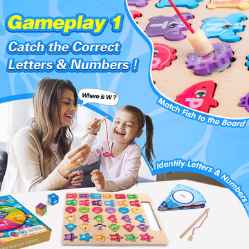 Fortand Wooden Montessori Toys For Toddlers 3-5, Magnetic Fishing Games, Color And Shape Sorting Sensory, Letter& Number Educati