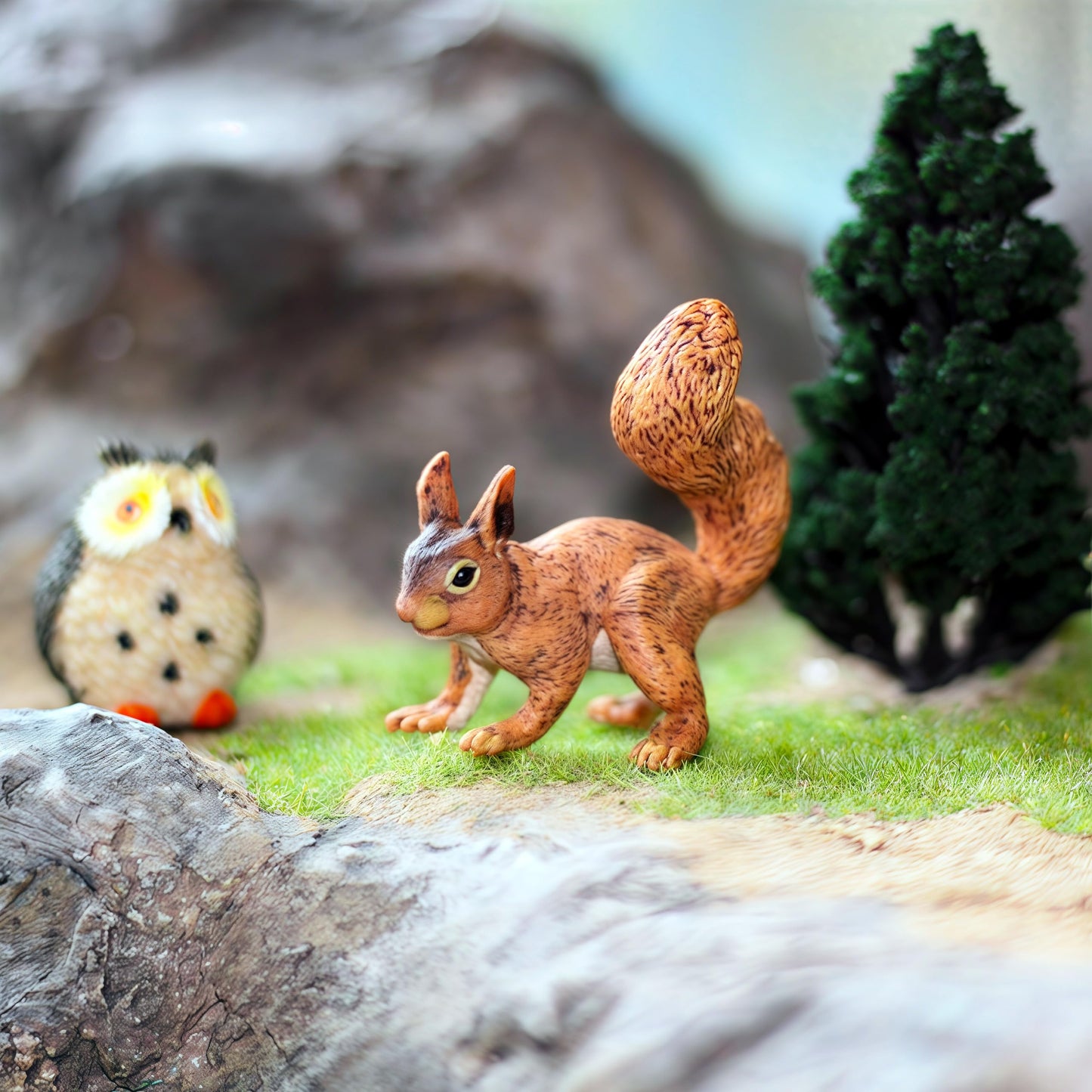 Gemini&Genius Woodland Animal Toys, 6Pcs Forest Animal Toy Figures With Bear, Hedgehog, Deer, Raccoon, Squirrel And Owl, North American Wildlife Great Cake Toppers For Baby Shower And Gifts For Kids