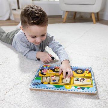 Melissa & Doug The Wheels On The Bus Sound Puzzle - School Bus Puzzle, Wooden Puzzle For Kids And Toddlers Ages 2+