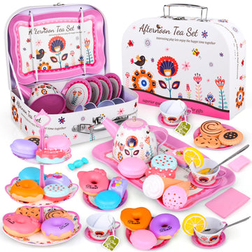 Auney Tea Set Toys for Girls, Tea Party Set Toy Pretend Play Girls Toys Gifts for Little Girls, Toddler Girl Toys for Tea Time T