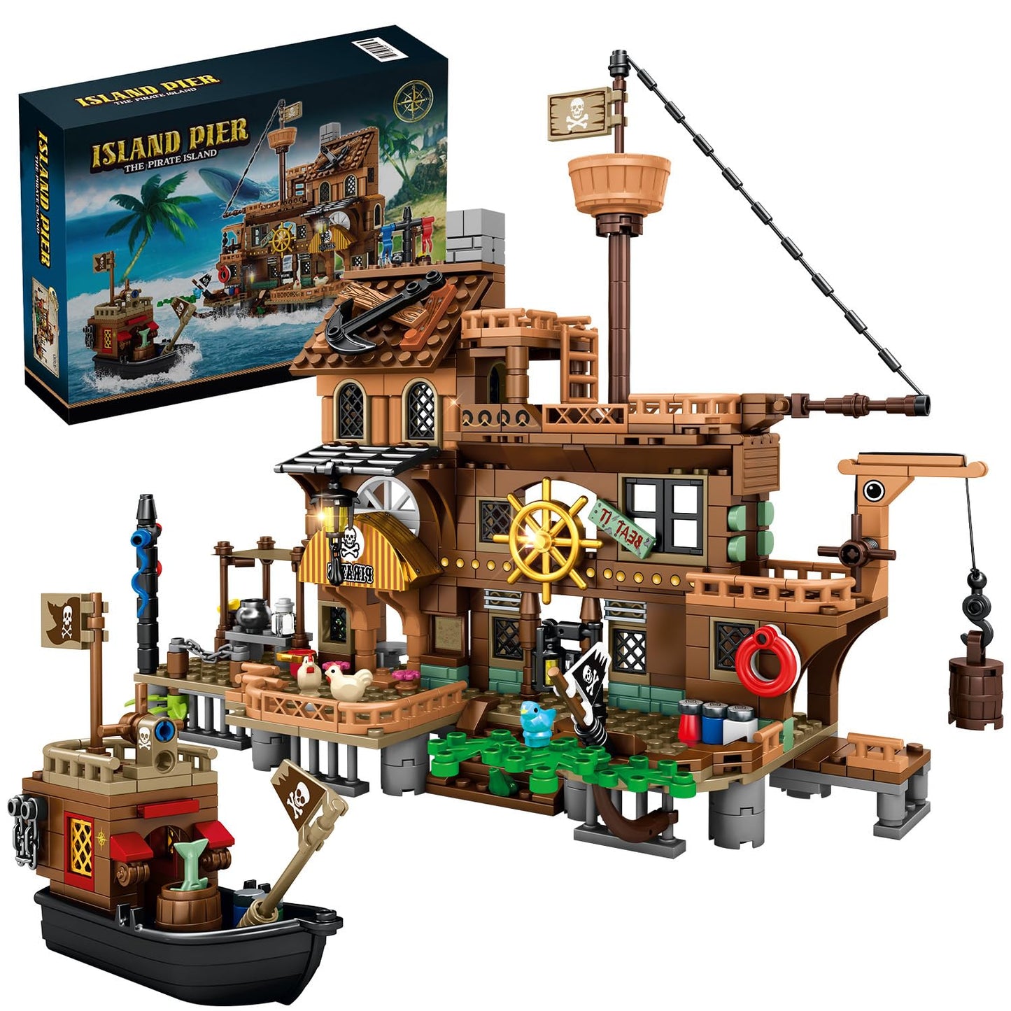 Riceblock Pirate Ship Building Toys, Pirate Wharf Themed City Store Building Bricks Sets For Boys Age 8-12, 573 Pieces, Ideal Fo