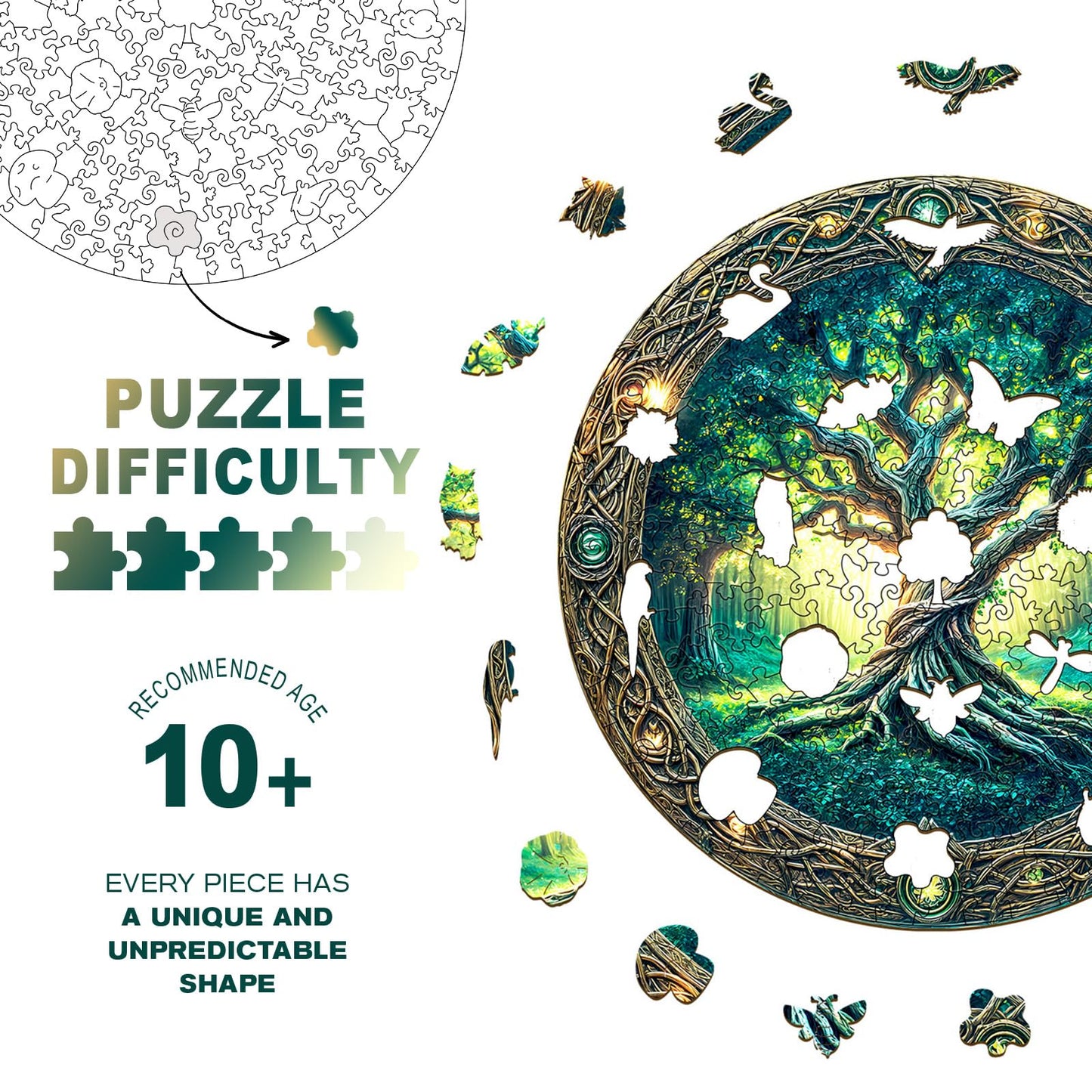Wooden Puzzles for mature-themeds - Challenging Eternal Tree mature-themed Puzzle  Unique Animal Shaped Wooden Jigsaw Puzzles for mature-themeds  Creative Gifts Family Games 13.4 * 13.4in 270pcs