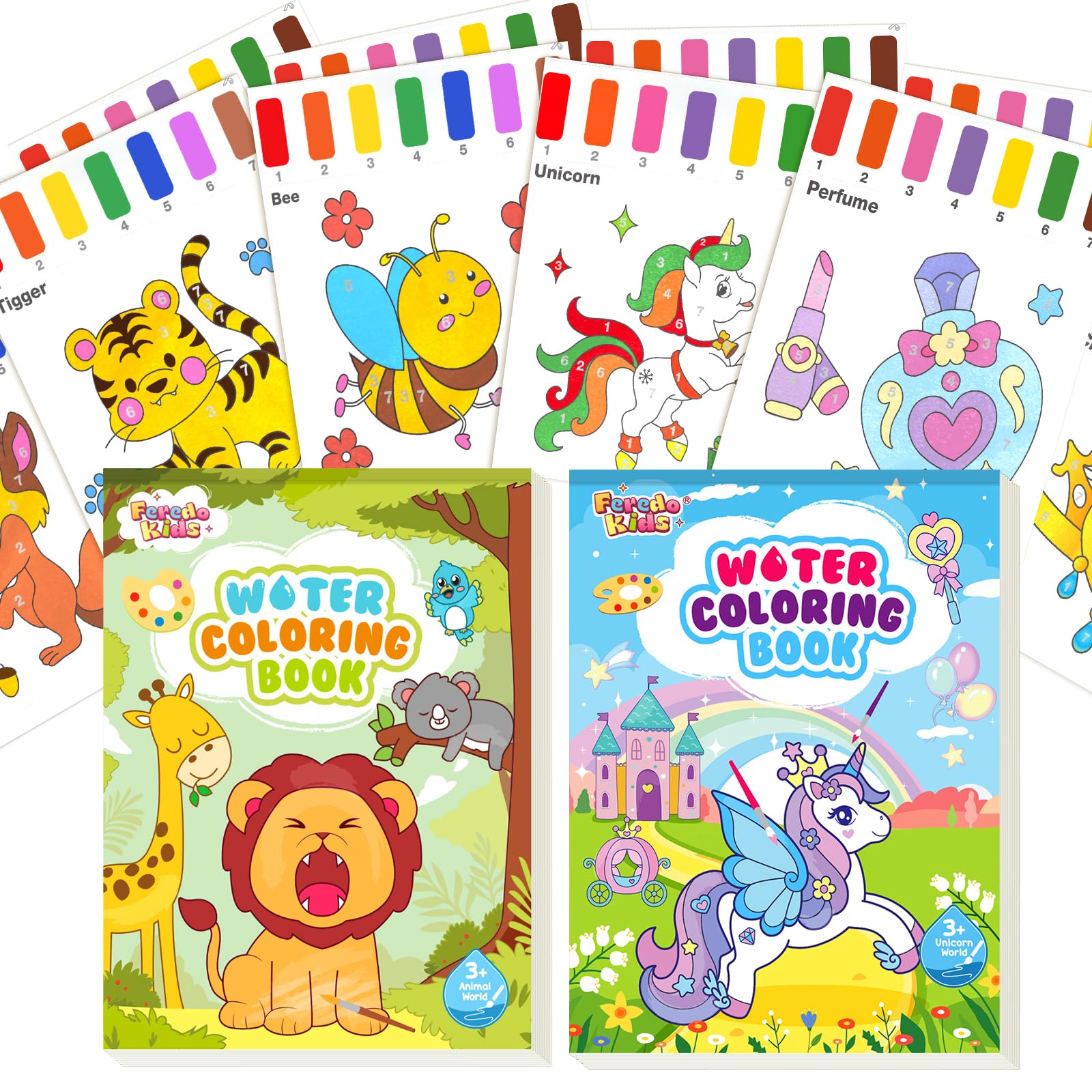 FEREDO KIDS Watercolor Paint Sets for Kid: 2 Pack Water Painting Coloring Book for Toddlers 4-8 Years Old, No Mess Arts and Craf