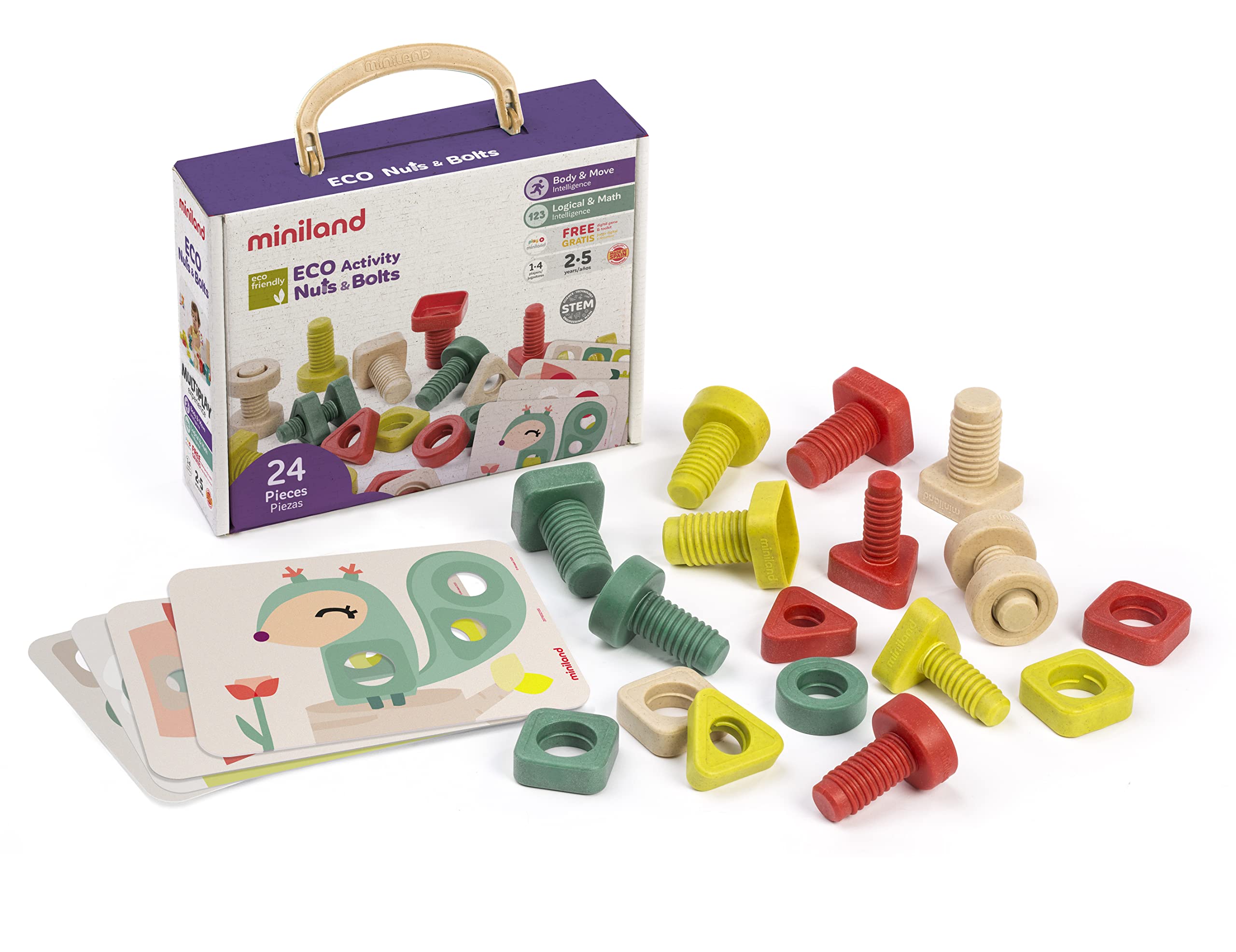 Miniland Large Nuts and Bolts Set for Kids - Dark Green - 24 Pieces ...