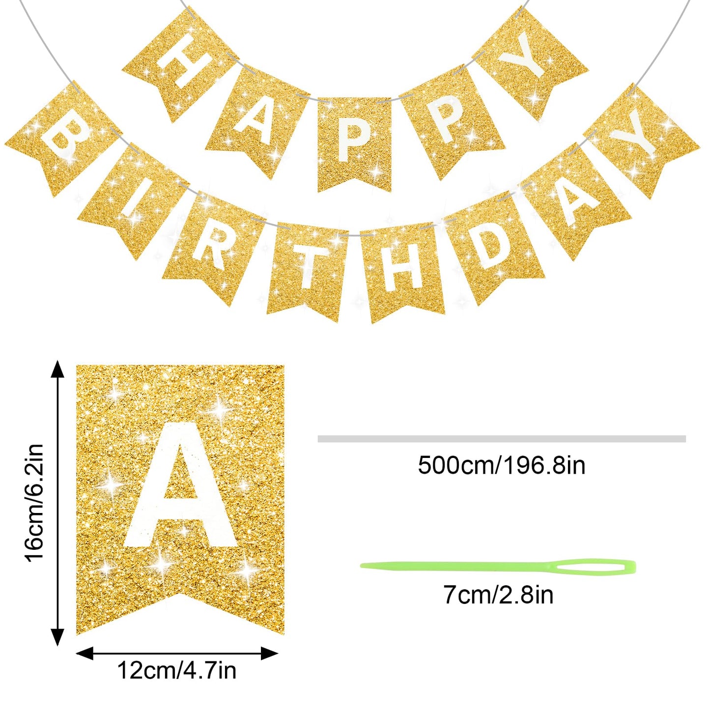 Gold Glitter Happy Birthday Banner Birthday Sign For Backdrop Gold Happy Birthday Decorations For Women Men Golden Birthday Party Supplies Wall Door Garland Bunting Banner