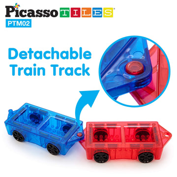 Picassotiles 2Pcs Mini Magnetic Tiles Expansion Car Truck Construction Set, Kids Building Magnet Bricks Stem & Learning Toys, Ma
