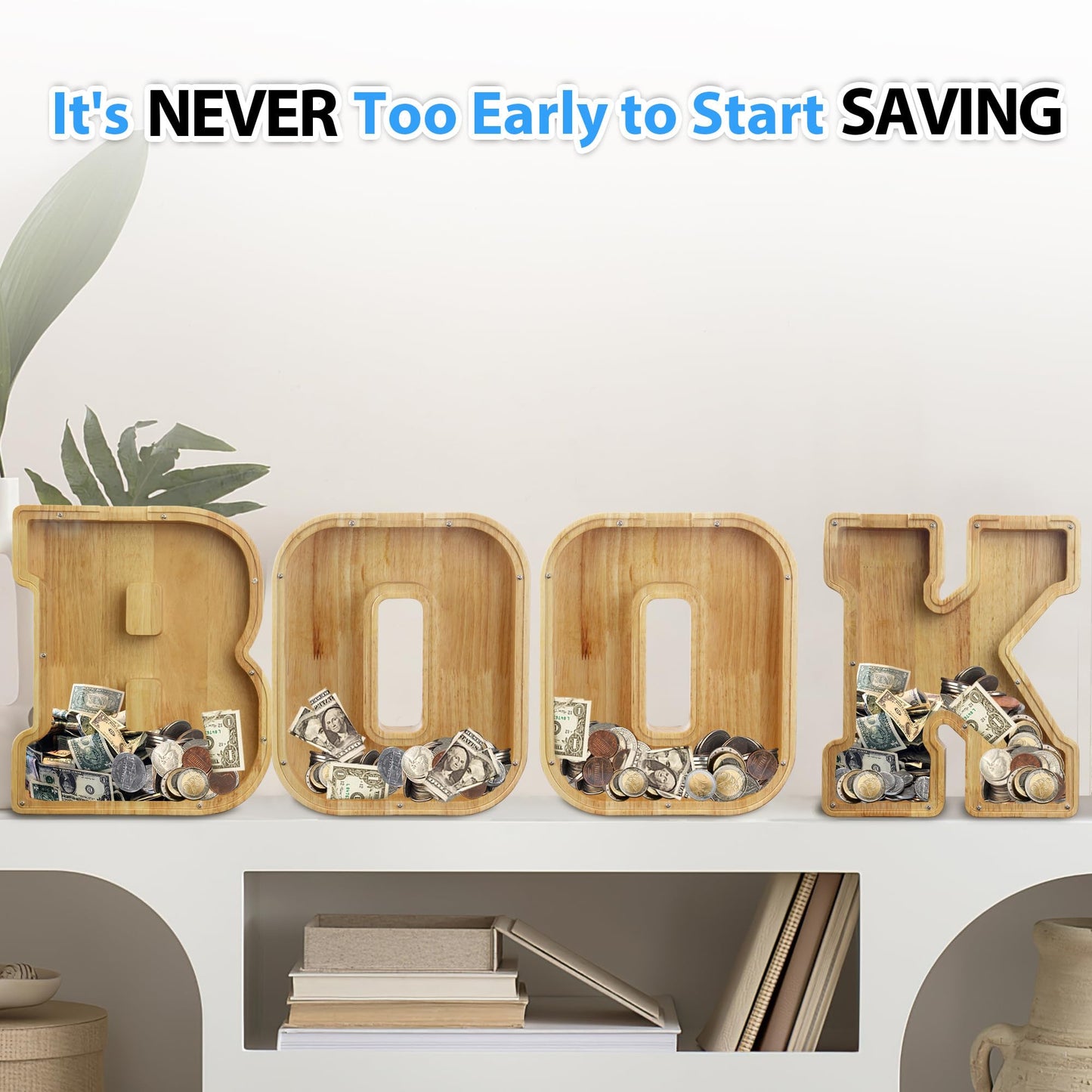 Aorcmitn Extra Large Wooden Letter Coin Piggy Bank For Boys Girls Kids Toddler Alphabet X Money Bank (Initial-X-12)