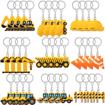 36 Pcs Construction Party Favors Construction Key Chains Valentines Day Gift for Kid Engineering Excavator Tractor Keychain Bir