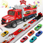 DWI Dowellin Carrier Truck Toys for Kids, 4.6-FT Foldable Hauler Track Ejection Car and 6 Metal Race Car with Light&Sounds, Truc