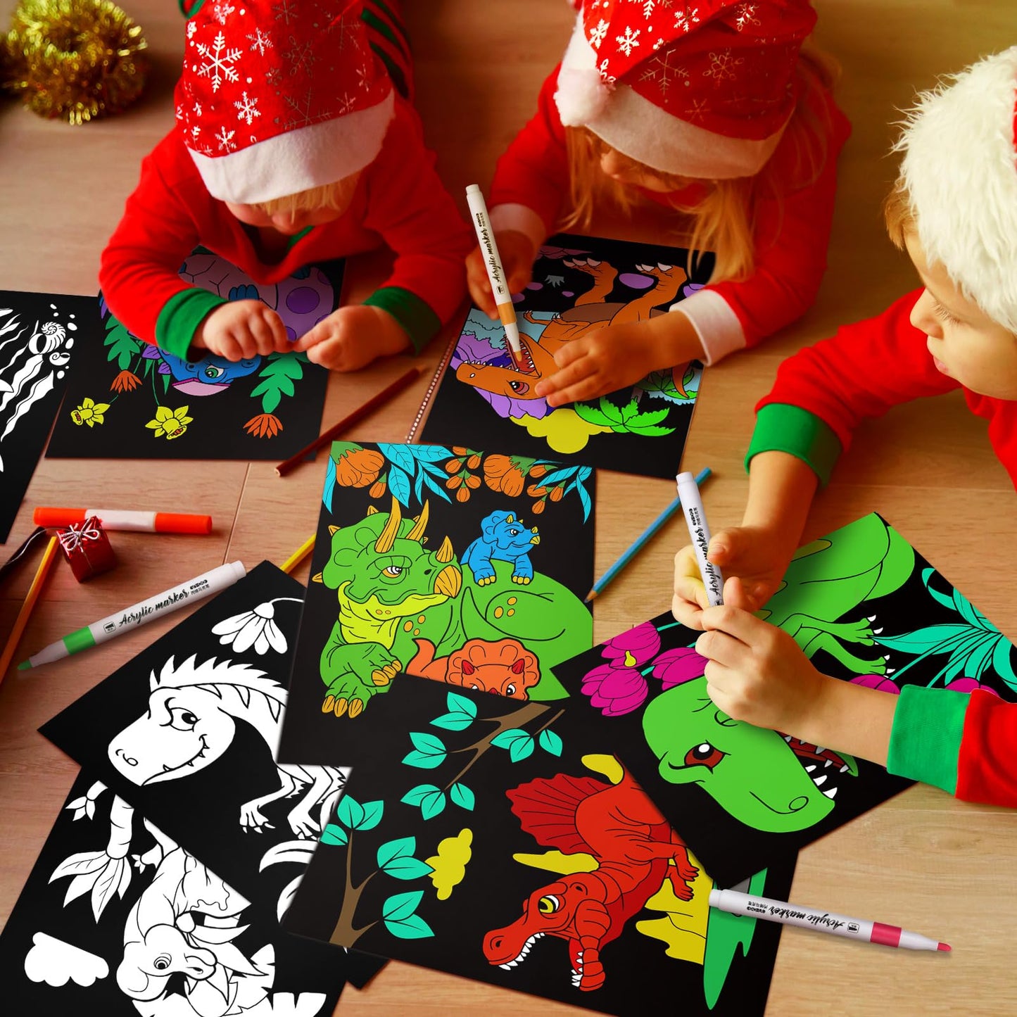 Zhanmai 48 Pack of 8 x 10 Inches Back to School Dinosaur Velvet Coloring Posters Party Favors and 24 Pcs Watercolor Pens for Adu