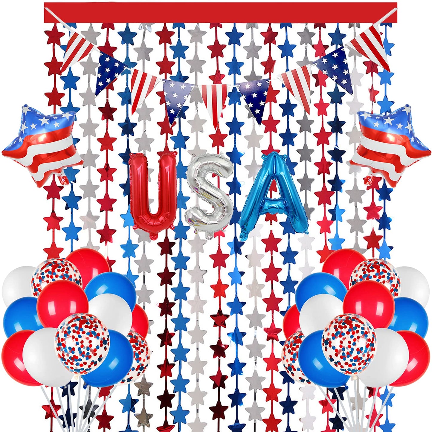 Red White And Blue Balloons Party Decorations With Patriotic Theme Foil Fringe Curtain For Graduation Party Supplies Nautical Ve