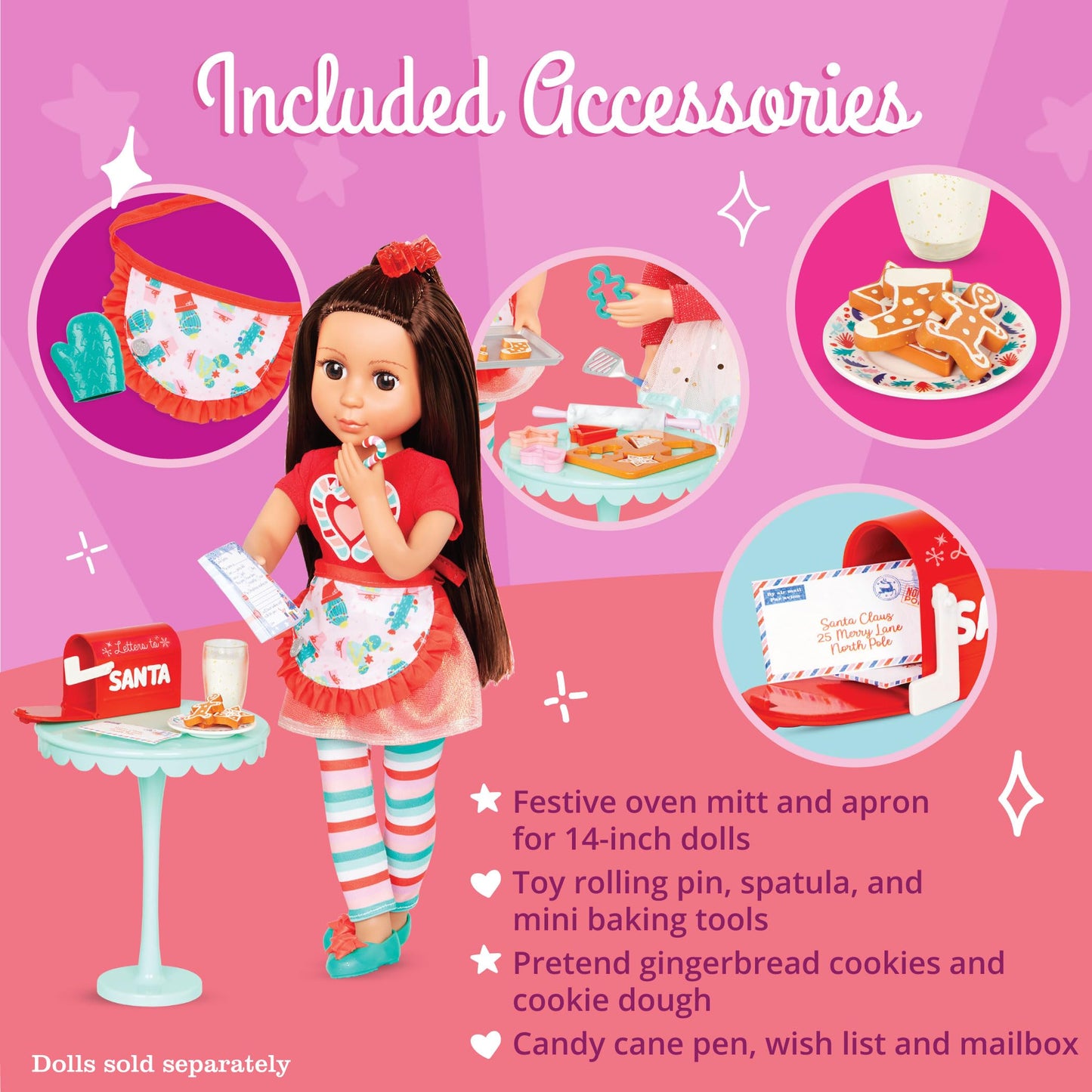 Glitter Girls – Holiday Cookies Set – 23Pcs Baking Playset – Apron, Oven Mitt & Kitchen Supplies – 14-Inch Doll Accessories – 3 Years + – Holiday Cookies Playset