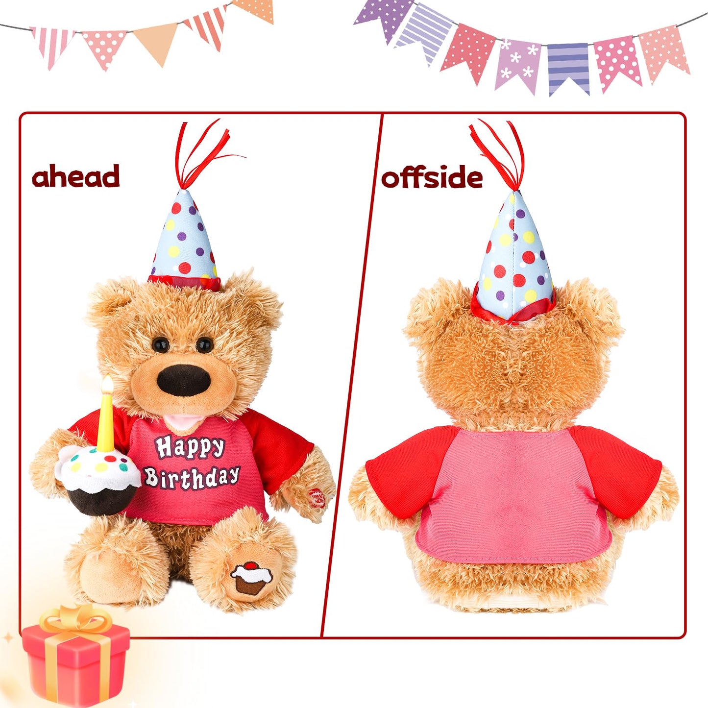 Humor Ted Birthday Gifts Baby Toys Teddy Bear Stuffed Animals Dancing Singing Musical Plush Electric Toy With Cupcake Light Up L