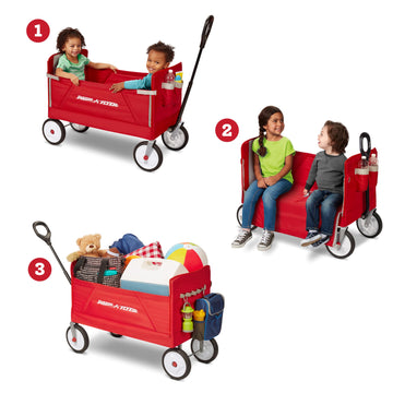 Radio Flyer 3-In-1 Ez Folding Wagon Ride On For Kids, Garden, & Cargo, Red Collapsible Wagon