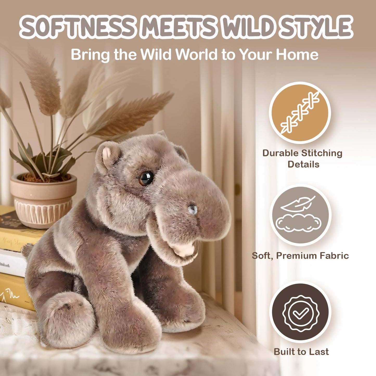 Forest & Twelfth 12 Stuffed Hippopotamus Plush  Heirloom Collection Stuffed Animal  enhanced Materials  Best Gift for Kids Age 3+  Nursery and Room Decor (12'' Hippopotamus)