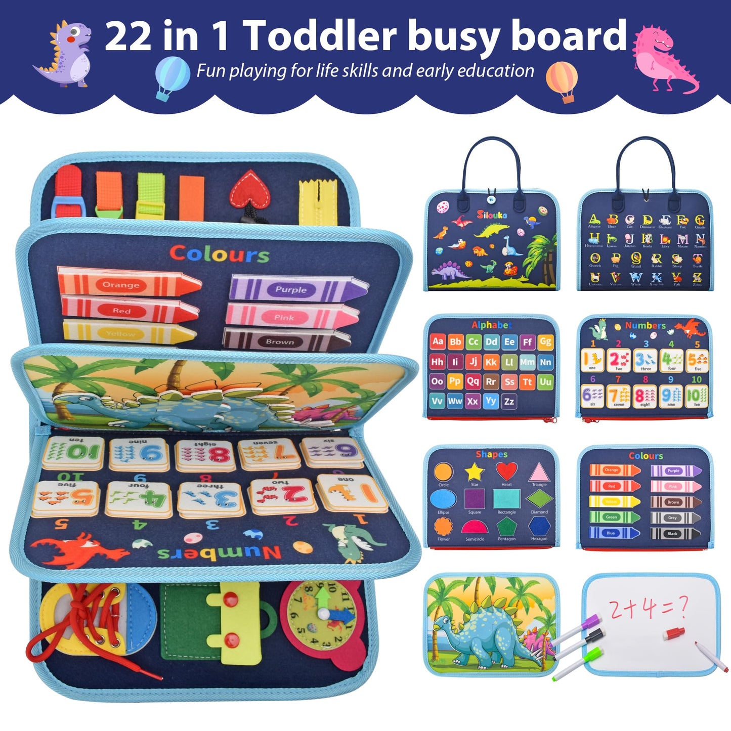 Silouka Busy Board Montessori Toys For Toddlers 1 2 3 4 Years Old, Busy Book For Toddlers 1-3 To Develop Fine Motor Skills, Trav