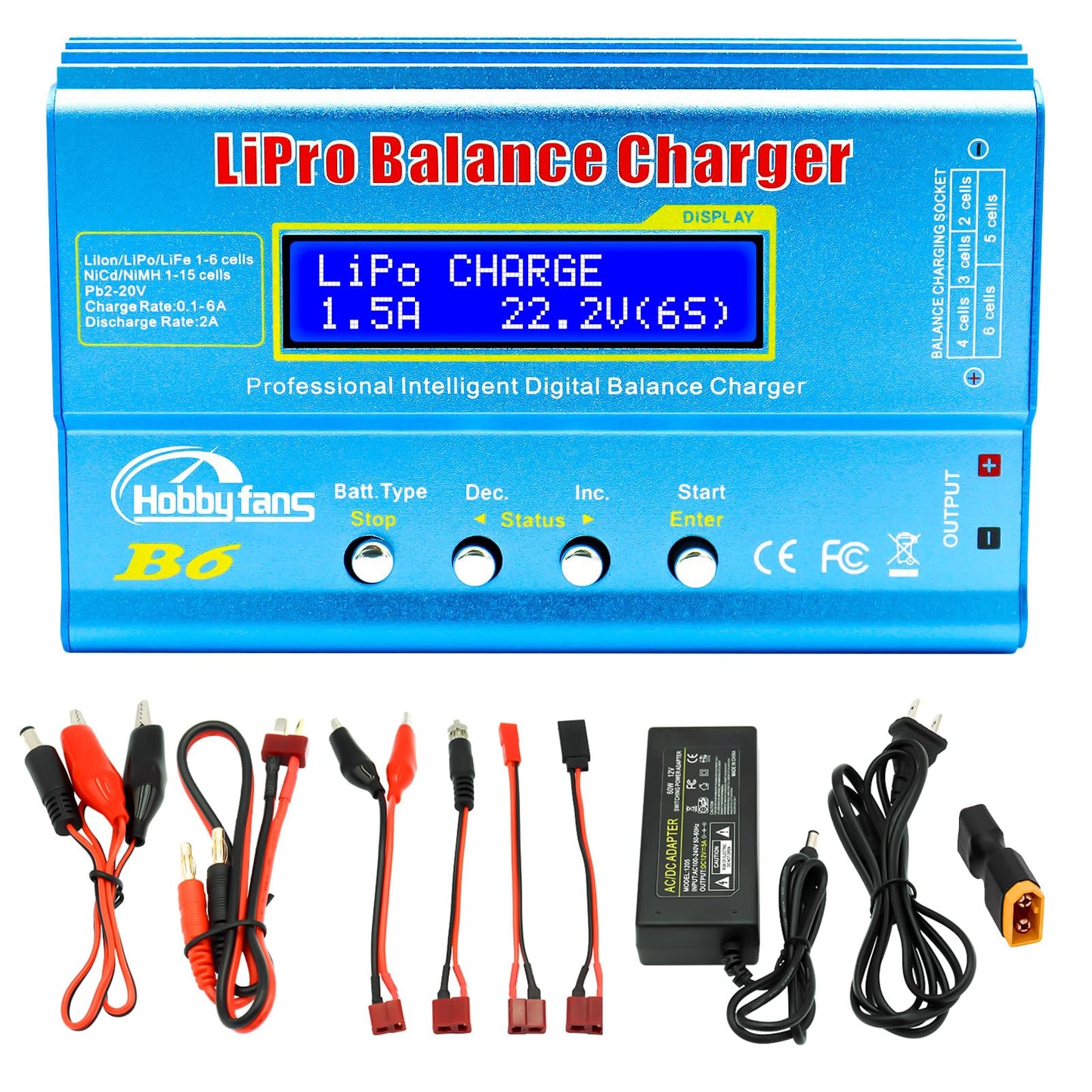 Hobby Fans B6 Mini Professional Balance Charger/Discharger with Power Supply for 1S-6S LiPo Lilon Life NiCd NiMh Pb RC Battery