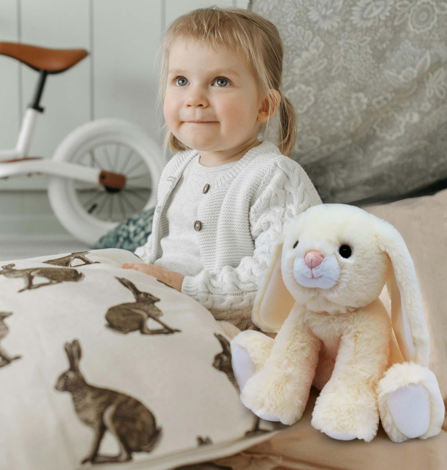 Mikee Fluffie Easter Bunny Stuffed Animals With Clothes & Bow Tie,Safe Material Soft Washable Stuffed Bunny,Cute Plush Toy Rabbi