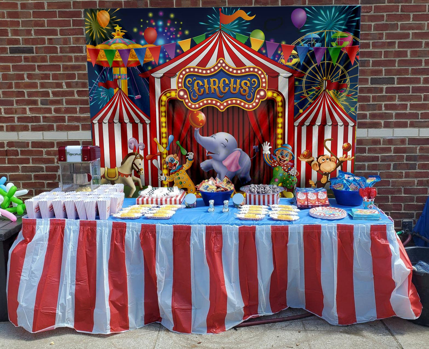8X6Ft Red Circus Backdrop Amusement Park Tents Stratus Playground Carnival Carousel Kids Boy Girl 1St First One Birthday Party B
