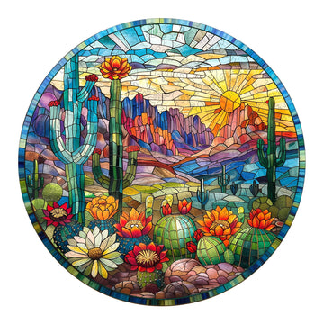Wooden Jigsaw Puzzle for mature-themeds  Stained Glass Cactus Wooden Puzzles for mature-themeds 300 Pieces  Colorful Plant Succulent Wood Puzzles mature-themed  Unique Shape  Fun Gifts for Friend  Home Decor(L -13.4*13.4in)