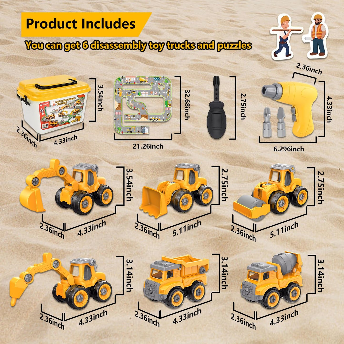 Trovogil Take Apart Construction Truck Excavator Toy, STEM Building Set, 1:64 Scale, Educational Plastic Toy for Kids Ages 3-8