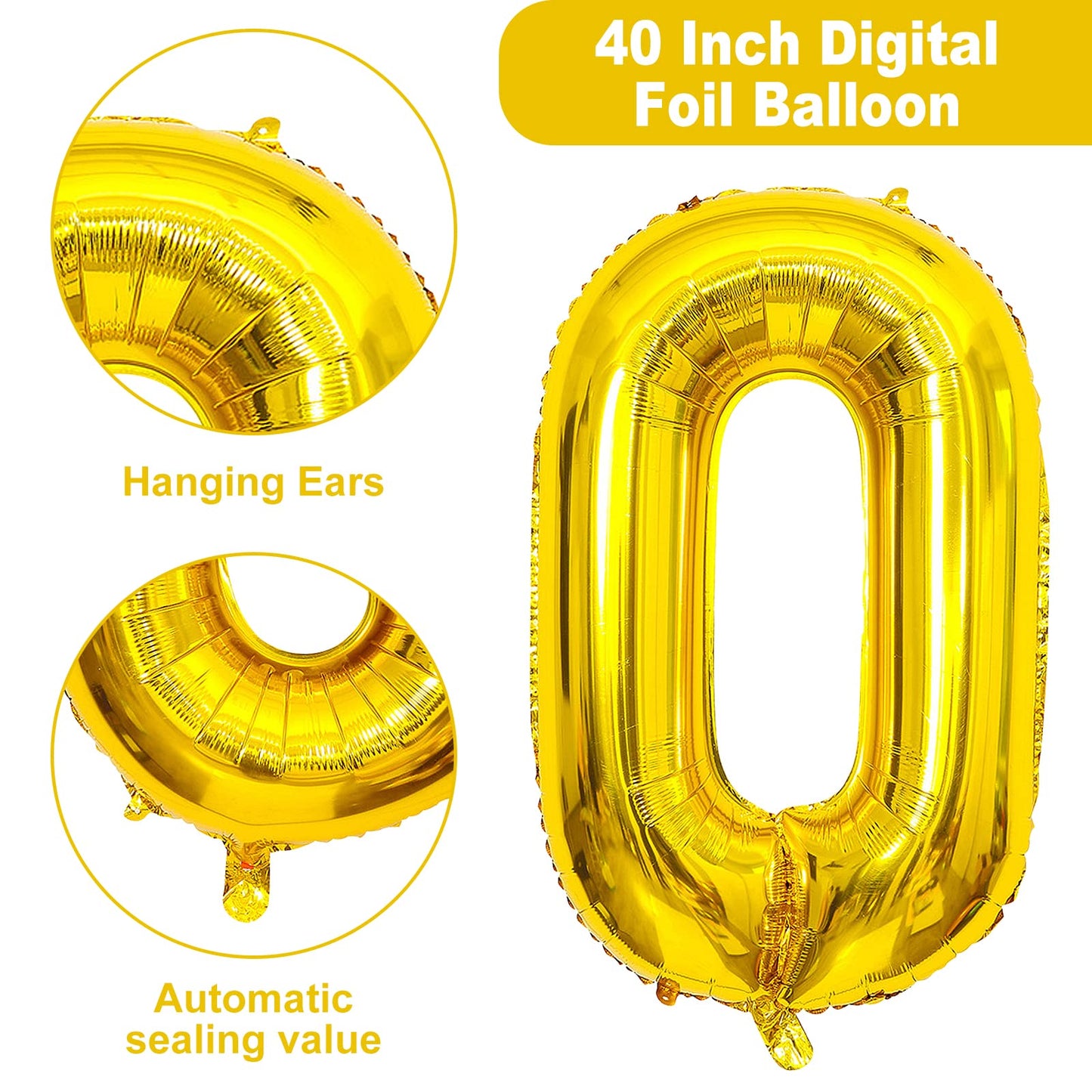 Isndare 40 Inch Number Balloons 40, Gold Helium Foil Number 40 Balloons, Large Number Balloon Age Balloon For Boys Girls Birthda
