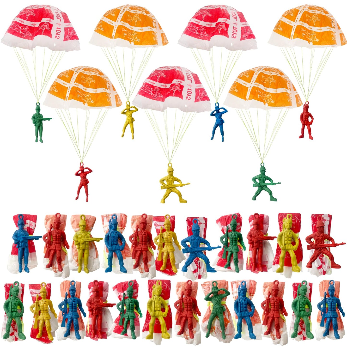 OJYUDD 50 PCS Parachute Toy Mini Paratroopers Army Parachute Flying tossing Outside Toys Tangle Free tossing Toy Parachute for Toddlers Party Favors