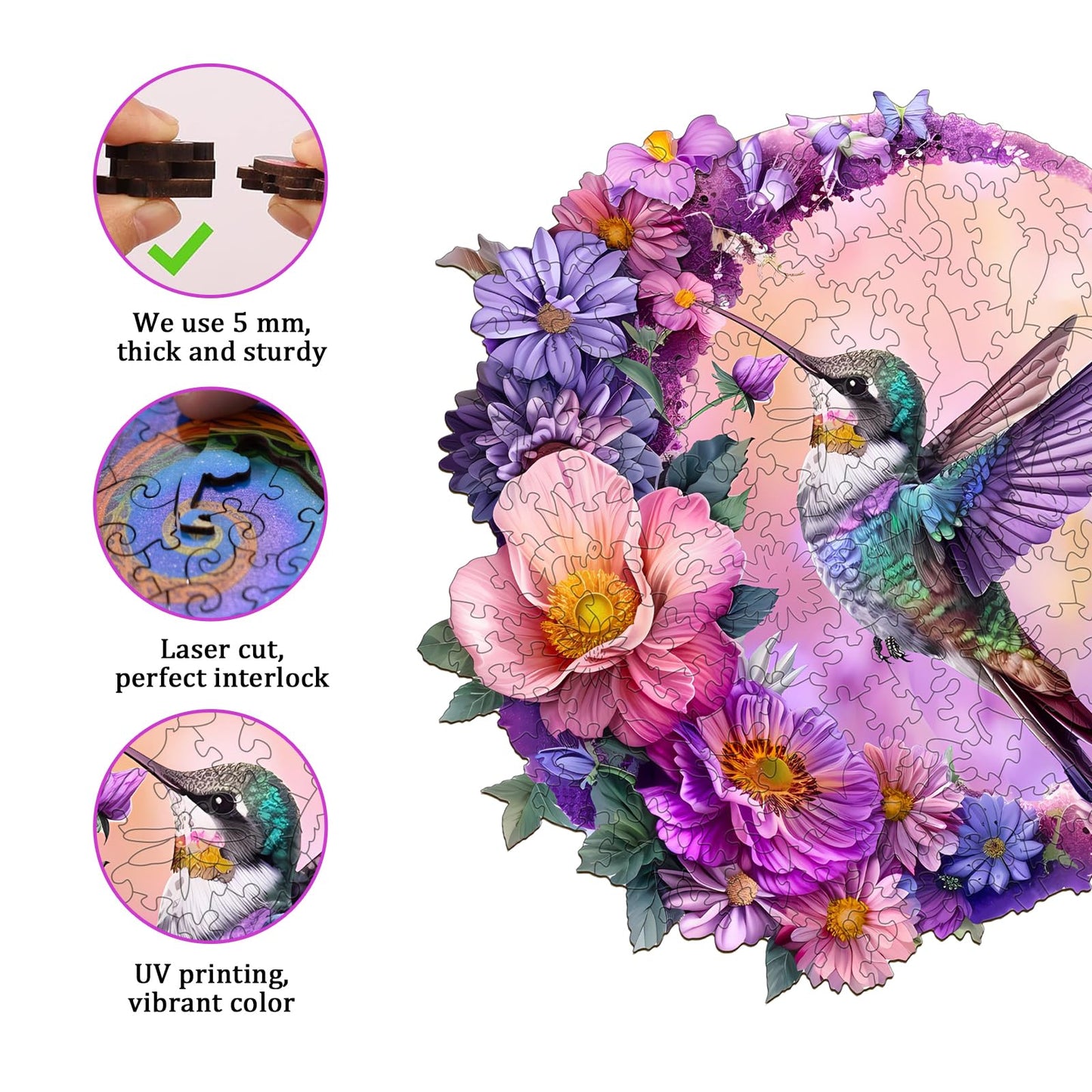 Jigfoxy Wooden Puzzles for mature-themeds  Hummingbird Wood Puzzles mature-themed  Unique Animal Shape Wooden Jigsaw Puzzles  Birthday Gifts for Puzzles Lovers Family Friend (XL-17.3 * 16.6in-500 pcs)